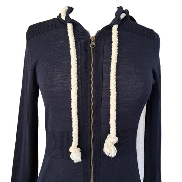 Nanette Lepore Navy Blue Wool Cardian Sweater Hoodie Nautical Size Small - Picture 7 of 9